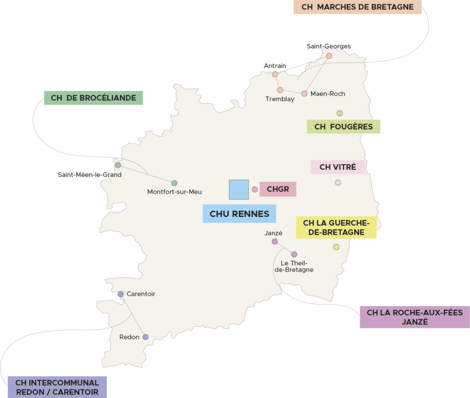 carte du groupement hospitalier de territoire (GHT) Haute Bretagne